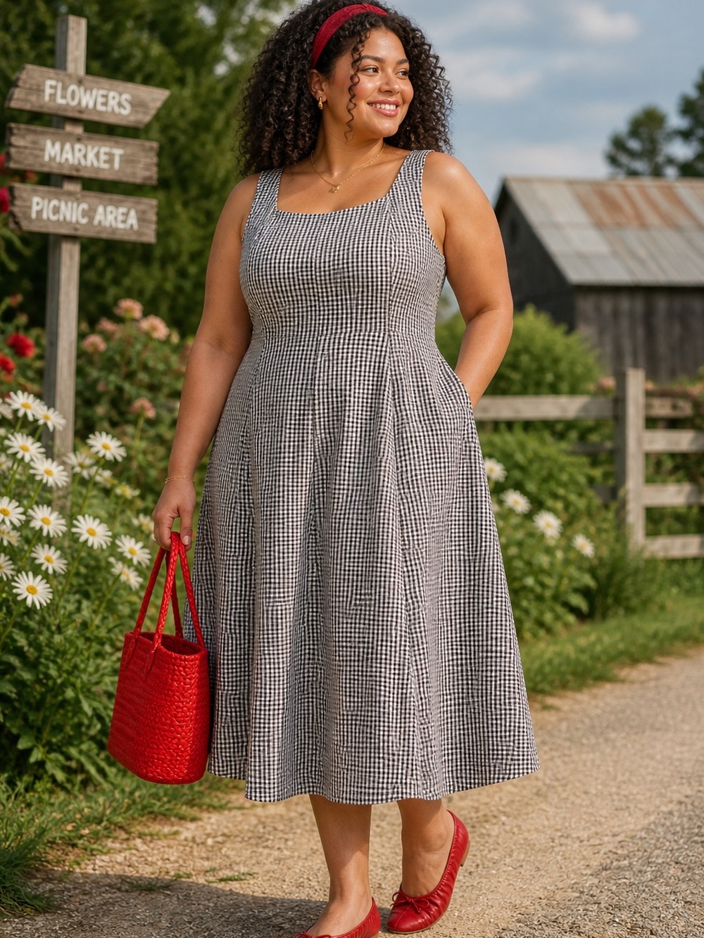 NWT Black Gingham Corset A-line Midi Dress Size 22